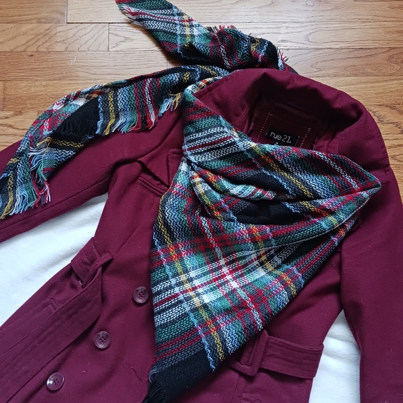 Wander Agio • Women's Woolen Yarn Plaid Stripe Triangle Shawl Scarf, NWOT - Picture 3 of 9